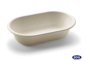 Vaschetta monouso rettangolare biodegradabile e compostabile dimensione 180x110x42mm in polpa di cellulosa