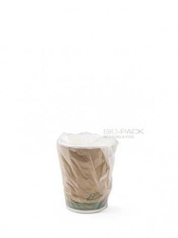 Bicchiere per bevande calde monouso biodegradabile e compostabile in cartoncino laminato con biopolimero e confezionato singolarmente Avana