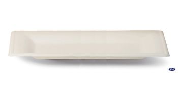 Piatto monouso rettangolare linea Karo 260x130mm in polpa di cellulosa biodegradabile e compostabile