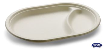 Piatto ovale standard monouso a due scomparti in polpa di cellulosa biodegradabile e compostabile