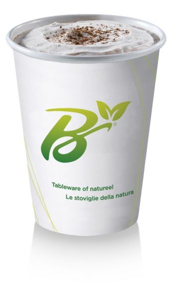 Bicchiere per bevande calde monouso biodegradabile e compostabile in cartoncino laminato con biopolimero Bioplat Bio