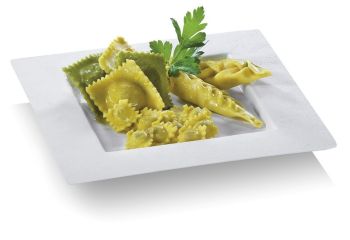 Piatto quadrato monouso linea Dedra 224x224mm in polpa di cellulosa biodegradabile e compostabile