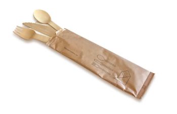Set monouso imbustato in legno biodegradabile e compostabile
